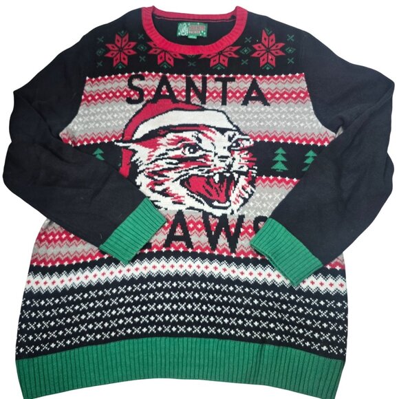 Santa Claws Ugly Christmas Sweater XL Cat Design Red Black Green - Picture 2 of 7